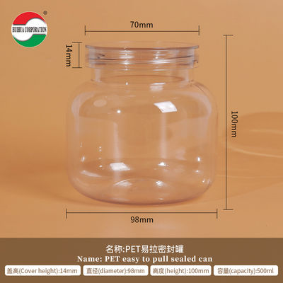 500ml Food Grade PET Transparent Plastic Jar Airtight with Aluminum Lid and Screw Cover for Food Candy Cosmetic Dried Fruit