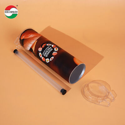 Eco-friendly Push Pop up Sushi Food Paper Tube Canister Container with Pipe and Foam No Leaking Easy to Take Cylinder Packaging