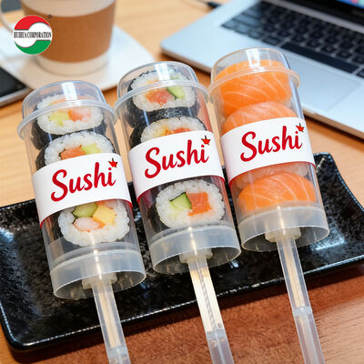 Custom New Design Sushi Push Pop up Food Grade PP Plastic Tube Packaging for Cake Jelly Container