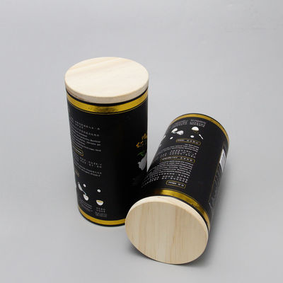 OEM Customized Gold Stamping Food Grade White Cardboard Paper Tube with Wooden Cap Paper Cylinder Container for Tea