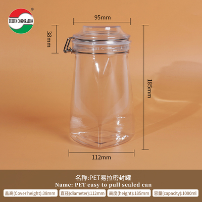 1080ML PET Clear PET Plastic Bottle Cylinder Jar Sealed Jars For Food Cover Lid Storage Solution