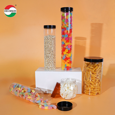 Good Quality Food Grade Clear Plastic Cylinder Plastic Can PET Jar with Screw Top Cover for Soft Candy Food Cookie Noodles