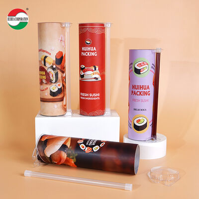 Eco-friendly Push Pop up Sushi Food Paper Tube Canister Container with Pipe and Foam No Leaking Easy to Take Cylinder Packaging